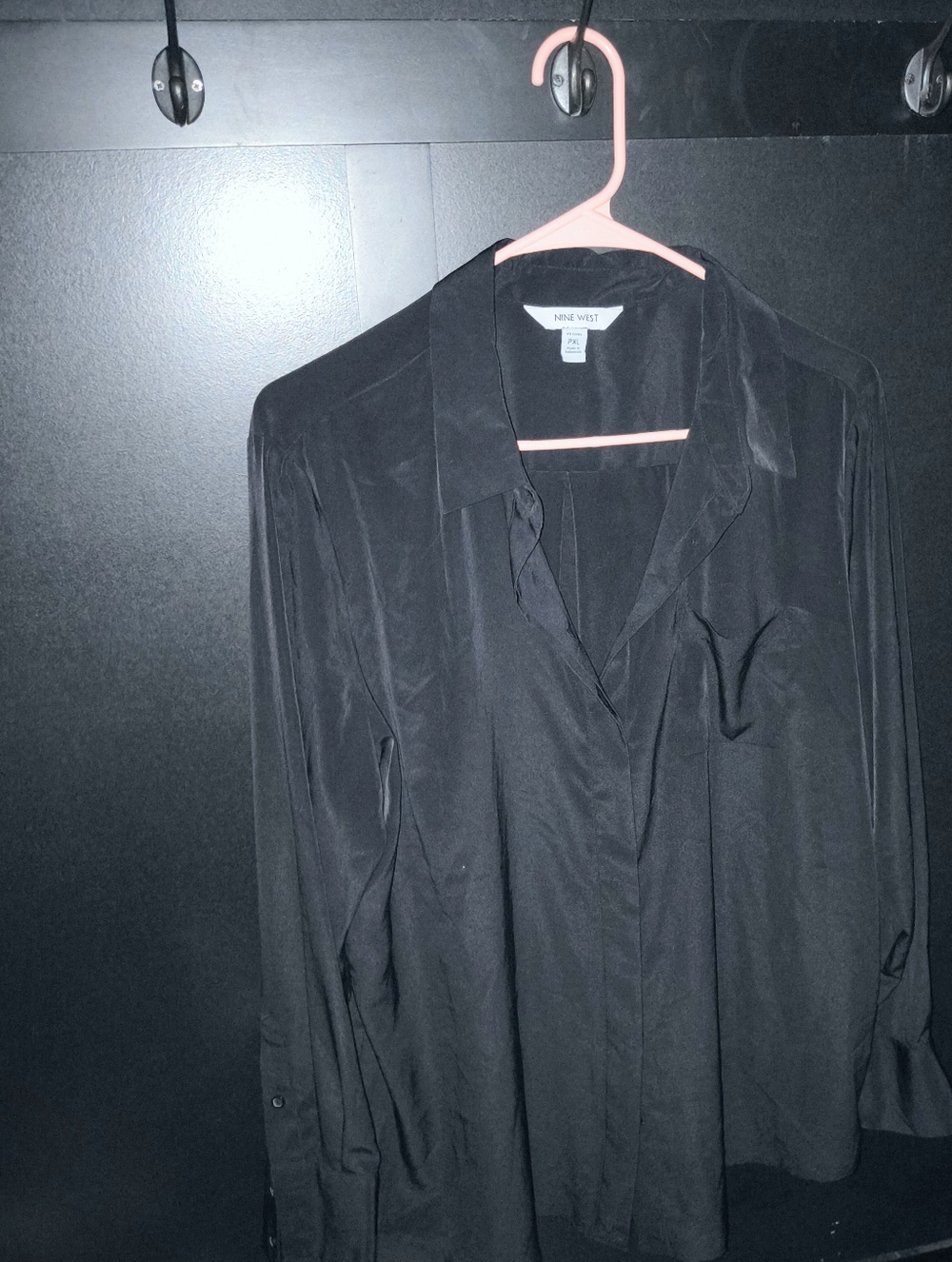 Lightweight Classic Black Button Down Blouse - Petite XL